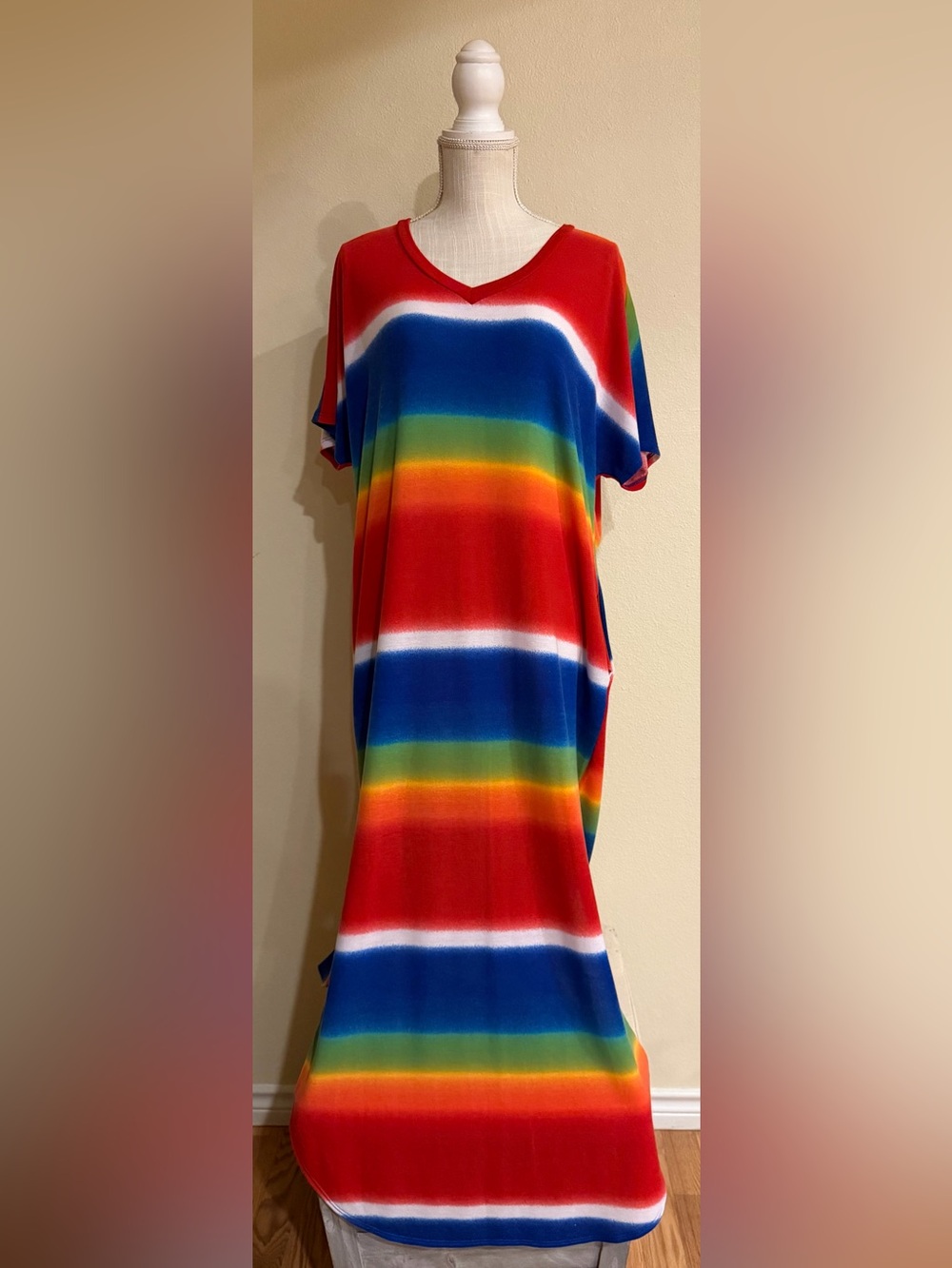 1.4.3 Story by Line Up Vibrant Rainbow Striped Maxi Dress